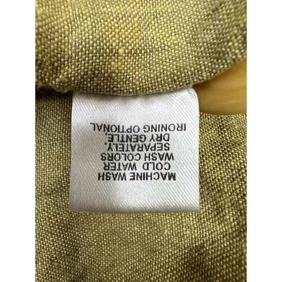 FLAX Blouse Womens Medium Green Linen Cropped Button Front Long Sleeve Top - Picture 6 of 8